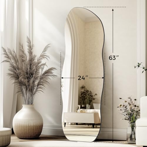 QDSSDECO 63" x 24" Full Length Mirror Irregular Wavy Mirror, Frameless - color: Wave