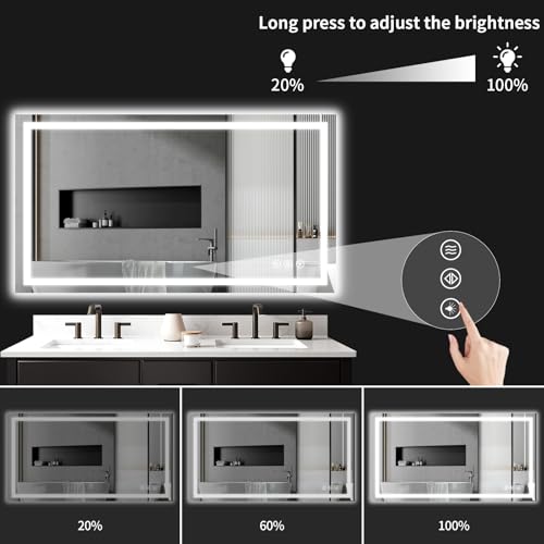 30"x48" LED Bathroom Mirror with Lights | Dimmable，Anti-Fog，Bathroom Vanity Mirror for Wall, Backlit + Front Lit, Memory Function, Shatter-Proof, Tempered Glass - size: 30"L x 48"W