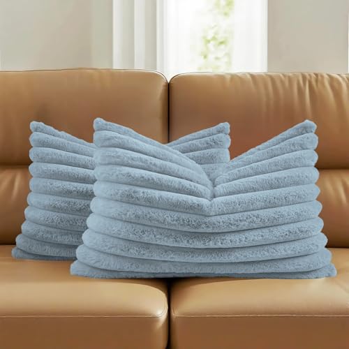 FUTEI Pack of 2 Faux Fur Throw Pillow Covers 12x20 Inch, Dusty Blue - color: Dusty Blue, size: 20" x 12" (Pack of 2)