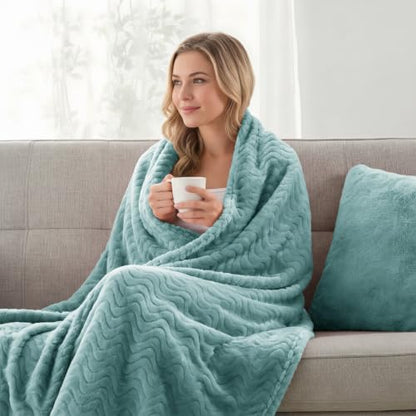 Exclusivo Mezcla Soft Fleece Blanket Twin Size for Bed, Sofa, Celadon - color: Celadon, size: Twin ( 90x66 IN )