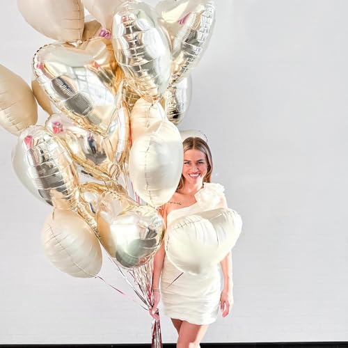 Champagne Gold Heart Foil Balloons,12Pcs 18Inch Heart Shaped Balloons - color: Light Gold