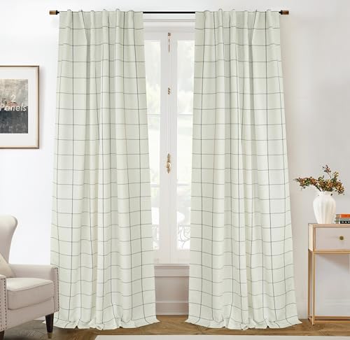 DriftAway 100% Blackout Plaid Linen Curtains 108 Inches Long 2 Panels Black - color: Black, size: 52"W x 108"L (Pack of 2)
