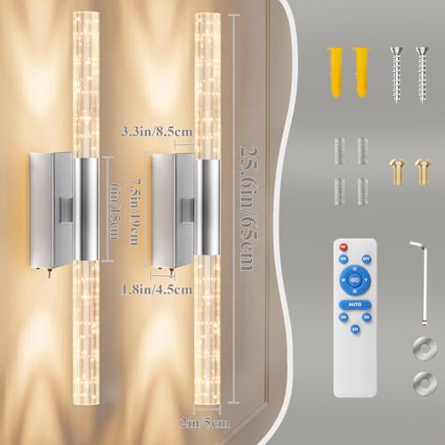 camuucci Battery Operated Wall Sconces Set of 2, Rechargeable Wall Lights - color: Silver, size: 25.6 Inches