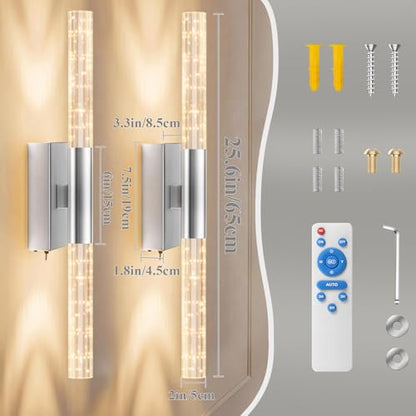 camuucci Battery Operated Wall Sconces Set of 2, Rechargeable Wall Lights - color: Silver, size: 25.6 Inches