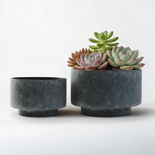 Succulent Pots, 8"+6" Plant Pots, Ceramic Planters for Indoor Plants - color: Black