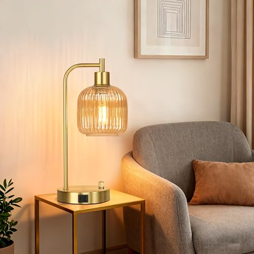 Champagne Glass Table Lamps Set of 2, Dimmable Bedside Lamps for Bedroom - color: Gold&‎Champagne