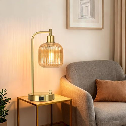 Champagne Glass Table Lamps Set of 2, Dimmable Bedside Lamps for Bedroom - color: Gold&‎Champagne