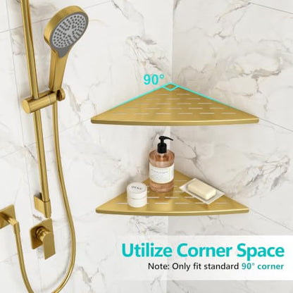 Qeke 2 Pack Corner Shower Shelf Golden, 11.5" Recessed Tile Shower Shelf - color: Brushed Golden