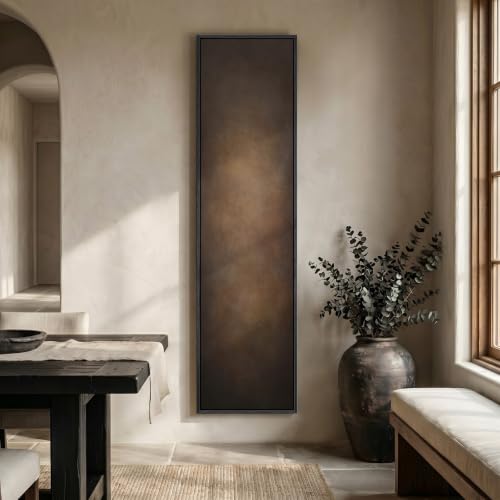 Framed Long Narrow Brown Abstract Moody Rustic Vertical Wall Art, 14x56 In - color: Brown, size: 56"L x 14"W