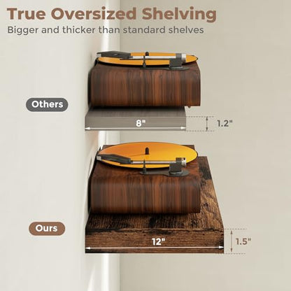 12 inch Deep Floating Shelves for Wall, 48" Wide, Rustic Brown, 2-Pack - color: Rustic Brown, size: 48"w x 12"d, 2p
