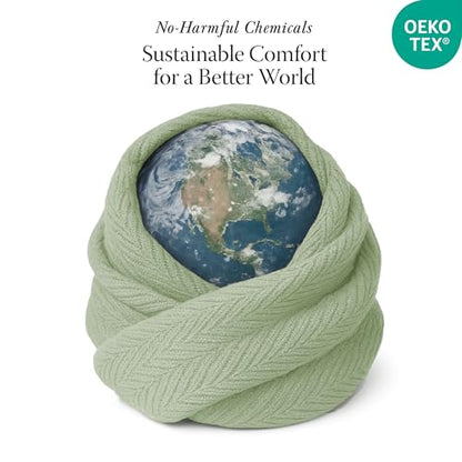 Threadmill Luxury 100% Cotton Twin Herringbone Blanket, Sage Green - color: Sage Green, size: Twin (68" x 92")
