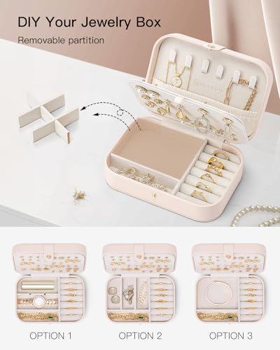 VLANDO Travel Jewelry Case, Portable Jewelry Earring Box Organizer - color: Pink