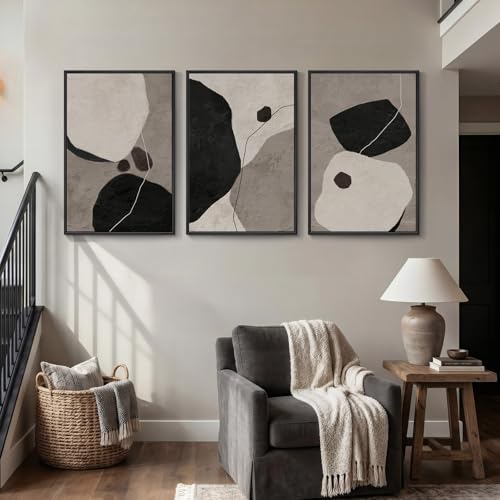 Large Framed Black and White Abstract Wall Art, 3 Piece Set, Each 24x36 In - color: Neutral - A, size: 24" W x 36" H x 3pcs