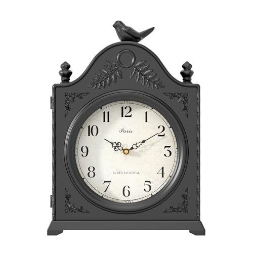 Vintage Bird Mantel Clock with Hidden Safe, Antique Black Style