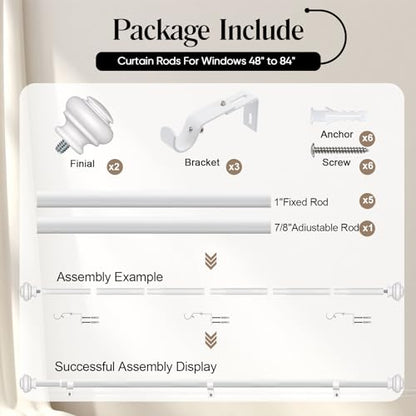 SIMEWIN Heavy Duty Curtain Rods for Windows 28"-88", 1" White, Classic Finials, Wall Mounted - color: White, size: 28"-88"