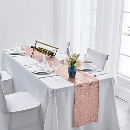 Pufogu 12 x 72 inches Rose Gold Sequin Table Runner, 2 Packs - color: Rose Gold