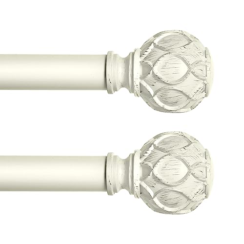 TANGWIN Farmhouse Curtain Rod Adjustable,Heavy Duty Boho,18-45",White,2Pack - color: Antique White, size: 18-45" & 2pack