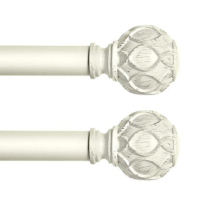 TANGWIN Farmhouse Curtain Rod Adjustable,Heavy Duty Boho,18-45",White,2Pack - color: Antique White, size: 18-45" & 2pack