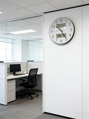 Nbdeal 13-Inch Analog Silent Wall Clock with Calendar Temperature & Humidity (White) - color: White