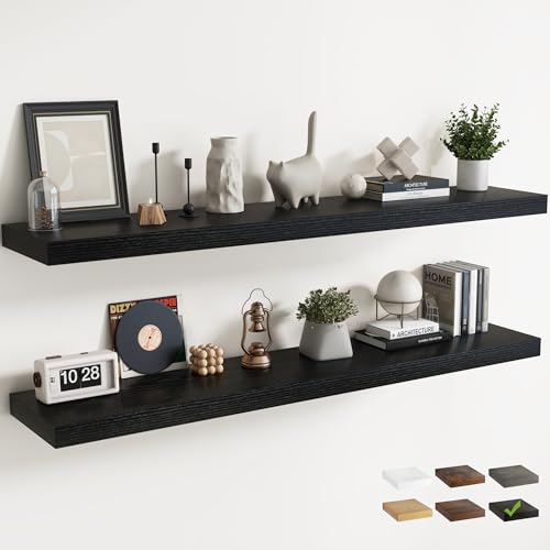 72 Inch Floating Shelves, 12"Deep Wall Shelf, 80 Lbs Capacity, Black, 2pcs - color: Black, size: 72"Wx12"Dx1.5"H