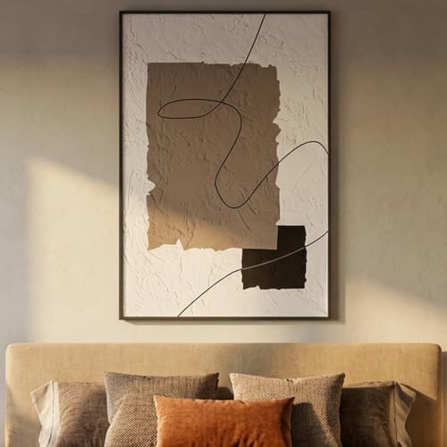 QKF Earth Geometric 3D Texture Black Aluminum Frame Canvas Wall Art - color: Taupe Beige Art