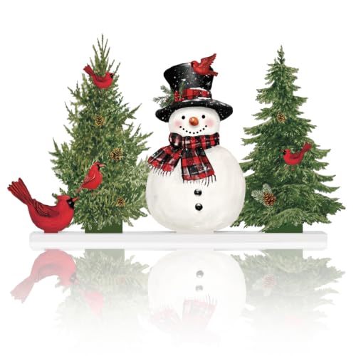 Smile Christmas Tabletop Decor Snowman Pine Tree Red Cardinal Bird Winter Farmhouse Wooden Centerpiece Sign - style: Tree Bird