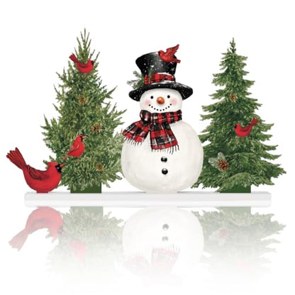 Smile Christmas Tabletop Decor Snowman Pine Tree Red Cardinal Bird Winter Farmhouse Wooden Centerpiece Sign - style: Tree Bird