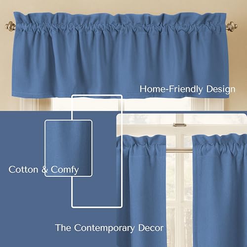 Native Fab 3 Piece Window Curtain Tiers 26"x36" and Valance 54"x18" Set - Rod Pocket - Semi Sheer - Short Curtain for Kitchen, Cafe, Living Room - Sky Blue - color: Sky Blue