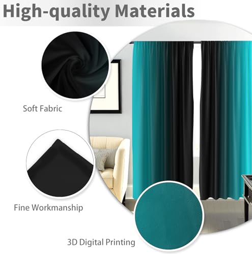 Teal Black Curtains, Ombre, 2 Panels, 42" W x 63" L, Rod Pocket - color: New Teal, size: 42"W x 63"L (Pack of 2)