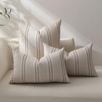 Hckot Fall Throw Pillow Covers 16x16 Set of 2 Striped Pillow Covers Caramel - color: Caramel, size: 16" x 16" (Pack of 2)