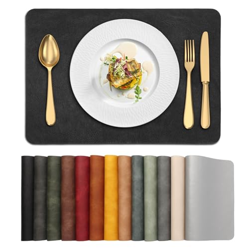 UnivoColors Placemats,Heat Resistant Placemats Set of 4 Washable 12x17 Inch,Waterproof Table Mats,Wipeable Pu Place Mats for Kitchen,Dining Room.Black. - color: Washed Black