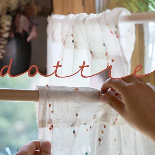 jinchan Colorful Pom Pom Voile Kitchen Tier Curtains 36 Inches 2 Panels - color: Dottie Blush Meadow, size: 26"W x 36"L (Pack of 2)