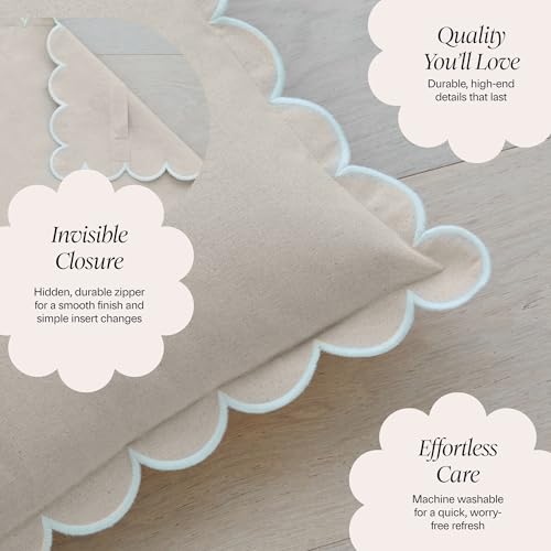 BEBE BASK Scalloped Pillow Cover Set of 2, 18x18, Cotton - Natural - color: Natural/White