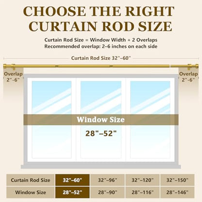 2 Pack Curtain Rods for Windows 32-60 Inch, 1 Inch Adjustable Flash Gold Curtain Rod Set with Brackets, Easy Install - color: Flash Gold, size: 32"-60"/2 Pack