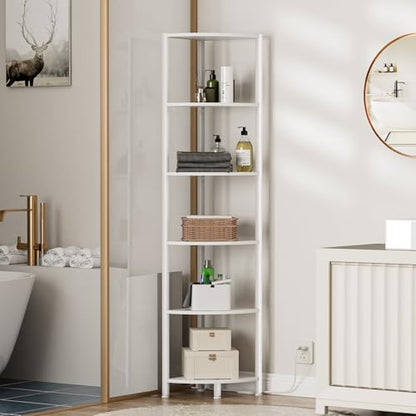 Furnulem 6 Tier Corner Shelf with LED Light, 67.5" White Narrow Bookshelf - color: White