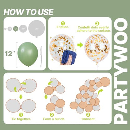 PartyWoo Pink and Green Balloons 66pcs 12 Inch Gold White Green Balloons - color: Green-3326