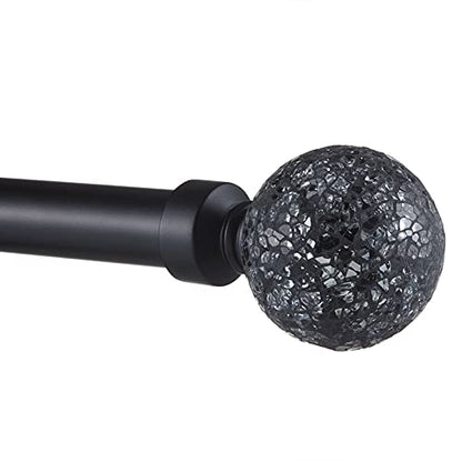 EXCLUSIVE HOME Black Pearl Mosaic 1" Curtain Rod and Coordinating Finial Set, Matte Black, Adjustable 36"-72"