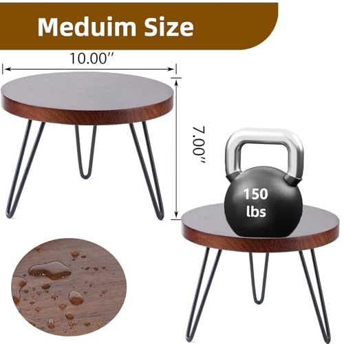 Plant Stand Indoor Outdoor, Wooden plant Stool, Mid Century Plant Stand for Indoor Plants, Wood Modern Plant Holder Rattan Flower, Low Short Boho Rustic Planter Stand Fit 5-15 Inch Pot (Walnut, M)