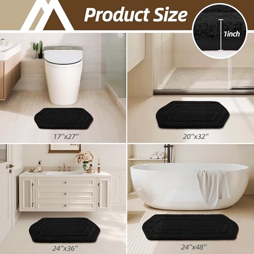 COSY HOMEER Plush Non-Slip Bath Mat, Black, 24" x 48" - color: Black, size: 24" x 48" (Oval)