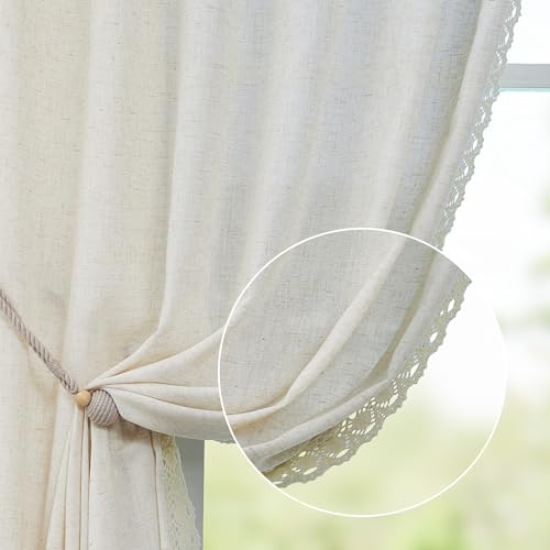 jinchan Beige Linen Curtains with Laced Trim Back Tab 50x 96 Inch 2 Panels - color: Laced Beige, size: 50"W x 96"L (Pack of 2)