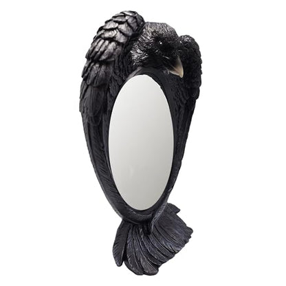 Raven Mirror – 12 Inch Hand-Painted Cold Cast Resin Gothic Raven Tabletop Mirror, Freestanding Decorative Vanity Mirror for Home Décor