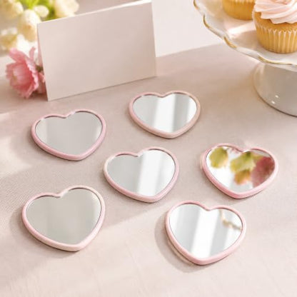 Heart Shaped Decorative Mirror for Desktop Display, Polished Tempered Glass with Plastic Frame, Portable Accent for Home and Party Decor, Pink, 6PCS
