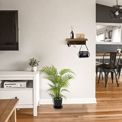 Key Holder Wall Mount, Farmhouse Wall Shelf with 4 Hooks for Entryway - color: Brown