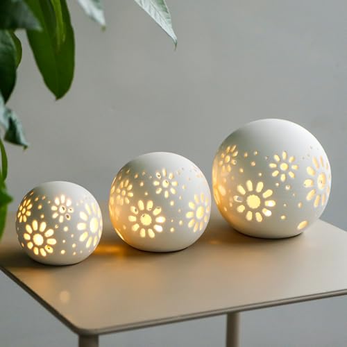 HY Design Set of 3 Ceramic Decorative Lamp 5" H Battery Powered (White)