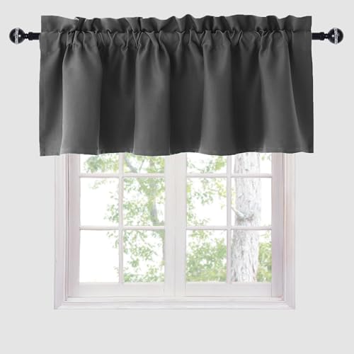 Hiasan Dark Grey Valance Curtains for Window 42 x 12 Inches 1 Panel - color: Dark Grey, size: 42"W x 12"L (Pack of 1)