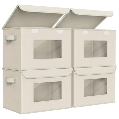 Univivi Collapsible Stackable Storage Bins with Lids, 4 Pack, Beige - color: Beige