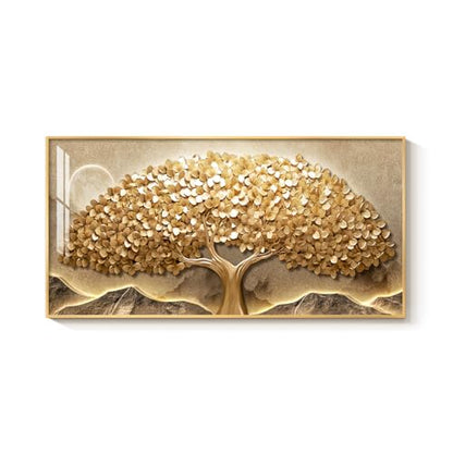 Large Framed Modern Gold Tree of Life Wall Art for Living Room, 30x60 In - color: Warm Gold, size: 60"L x 30"W