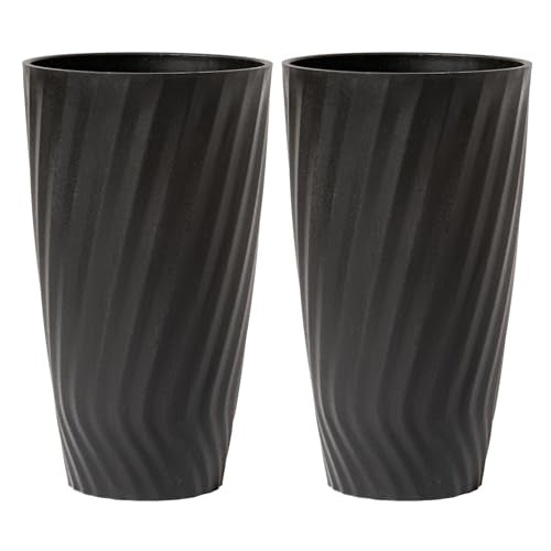 La Jolie Maison 24 Inch Tall Planters, Large Decorative Plant Pots Set of 2 - color: Matte Black