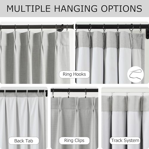 Vision Home Light Gray Pinch Pleated Full Blackout Curtains Linen Blended Room Darkening Curtain Panels 72 inch for Living Room Bedroom Thermal Insulated Pinch Pleat Drapes with Hooks 40" Wx72 Lx2 - color: Light Gray, size: 40"W x 72"L (Pack of 2)