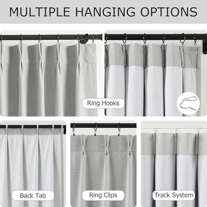 Vision Home Light Gray Pinch Pleated Full Blackout Curtains Linen Blended Room Darkening Curtain Panels 72 inch for Living Room Bedroom Thermal Insulated Pinch Pleat Drapes with Hooks 40" Wx72 Lx2 - color: Light Gray, size: 40"W x 72"L (Pack of 2)